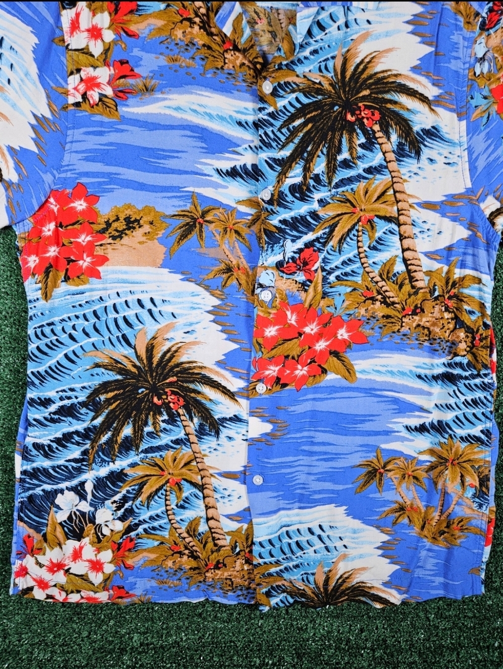 H&M Casual Blue Tropical Palm Print Button Down Shirt / Mens Size Large - Picture 5 of 9